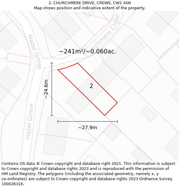 2, CHURCHMERE DRIVE, CREWE, CW1 4SN: Plot and title map