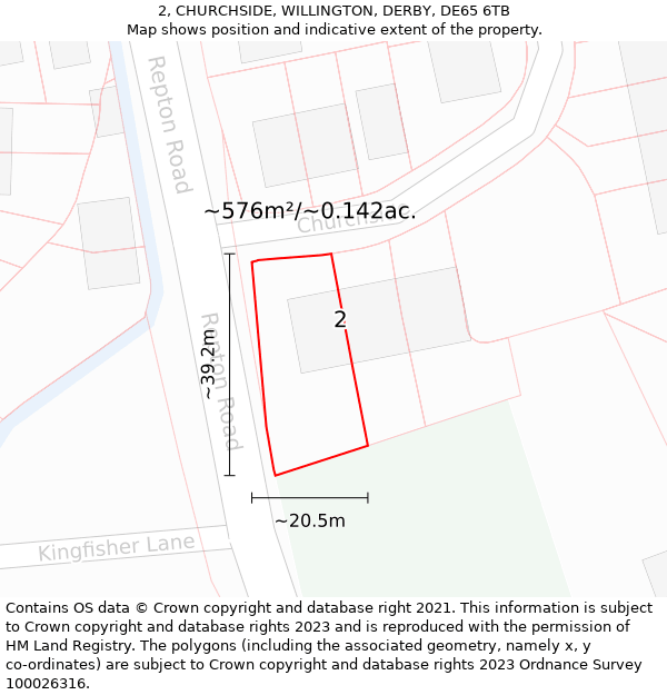 2, CHURCHSIDE, WILLINGTON, DERBY, DE65 6TB: Plot and title map