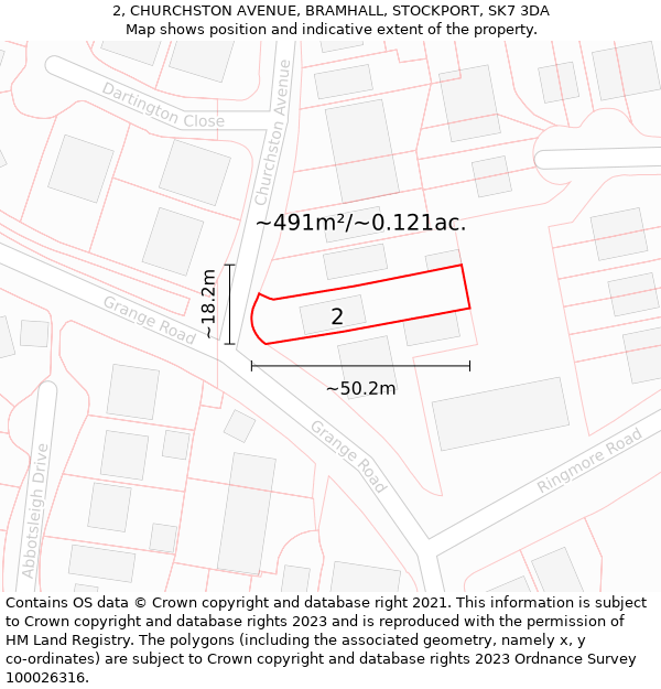 2, CHURCHSTON AVENUE, BRAMHALL, STOCKPORT, SK7 3DA: Plot and title map