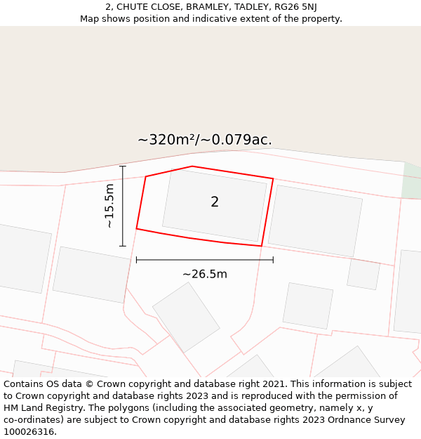 2, CHUTE CLOSE, BRAMLEY, TADLEY, RG26 5NJ: Plot and title map