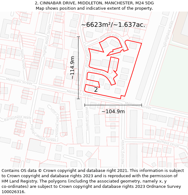 2, CINNABAR DRIVE, MIDDLETON, MANCHESTER, M24 5DG: Plot and title map