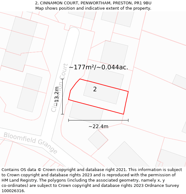 2, CINNAMON COURT, PENWORTHAM, PRESTON, PR1 9BU: Plot and title map