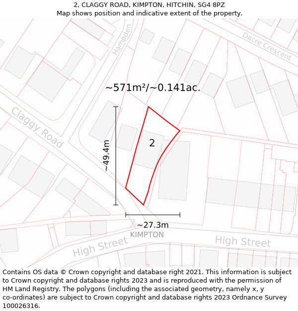 2, CLAGGY ROAD, KIMPTON, HITCHIN, SG4 8PZ: Plot and title map