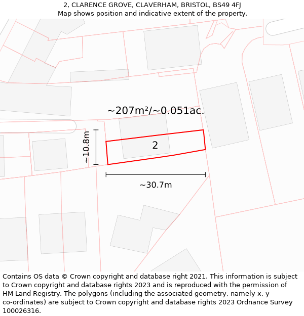 2, CLARENCE GROVE, CLAVERHAM, BRISTOL, BS49 4FJ: Plot and title map