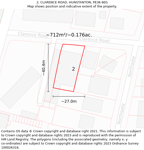 2, CLARENCE ROAD, HUNSTANTON, PE36 6EG: Plot and title map