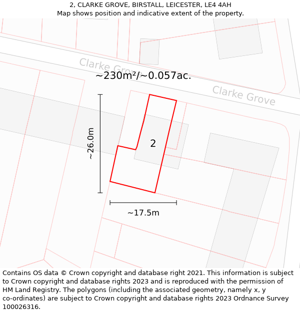 2, CLARKE GROVE, BIRSTALL, LEICESTER, LE4 4AH: Plot and title map