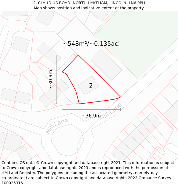 2, CLAUDIUS ROAD, NORTH HYKEHAM, LINCOLN, LN6 9PH: Plot and title map