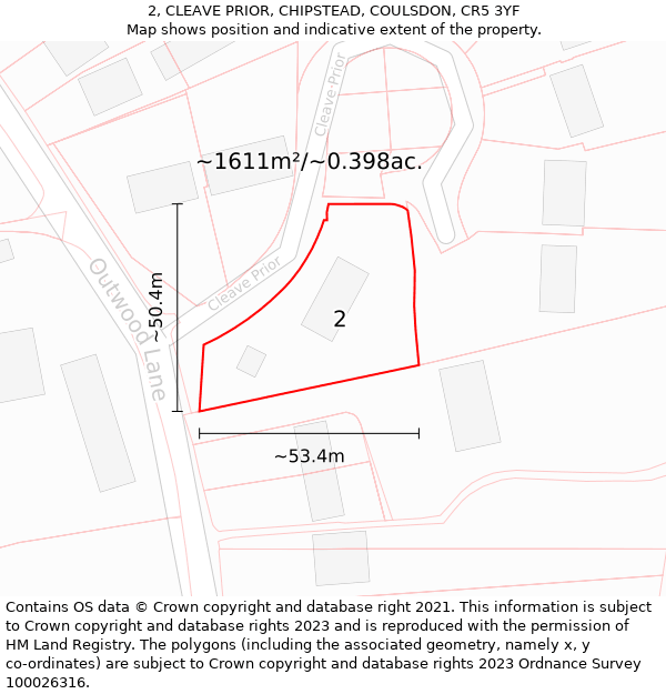 2, CLEAVE PRIOR, CHIPSTEAD, COULSDON, CR5 3YF: Plot and title map