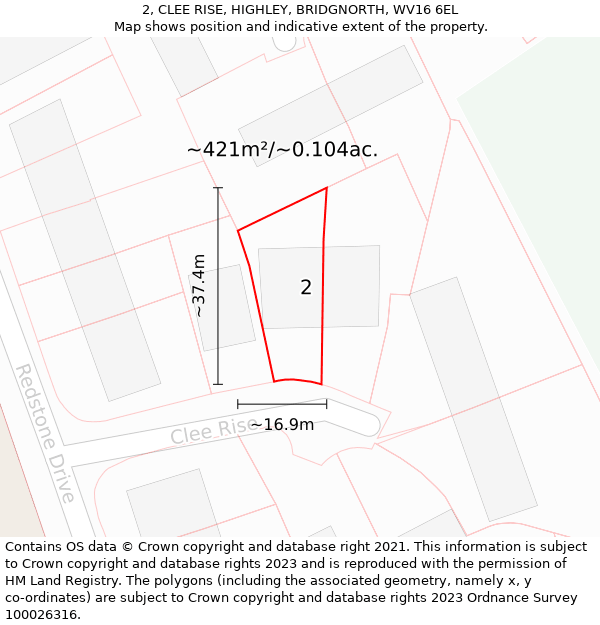 2, CLEE RISE, HIGHLEY, BRIDGNORTH, WV16 6EL: Plot and title map