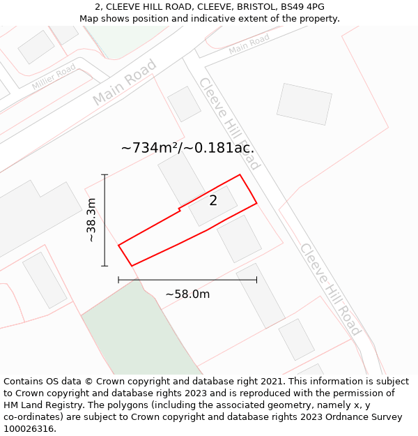 2, CLEEVE HILL ROAD, CLEEVE, BRISTOL, BS49 4PG: Plot and title map