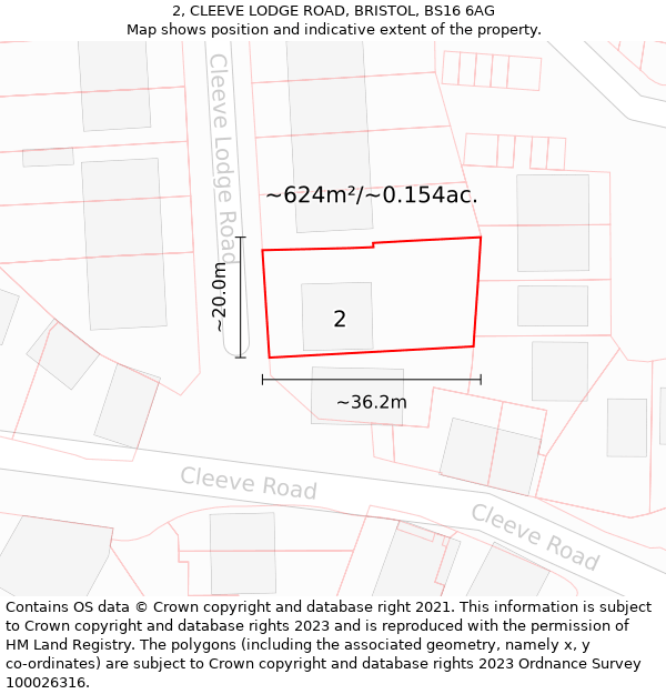 2, CLEEVE LODGE ROAD, BRISTOL, BS16 6AG: Plot and title map