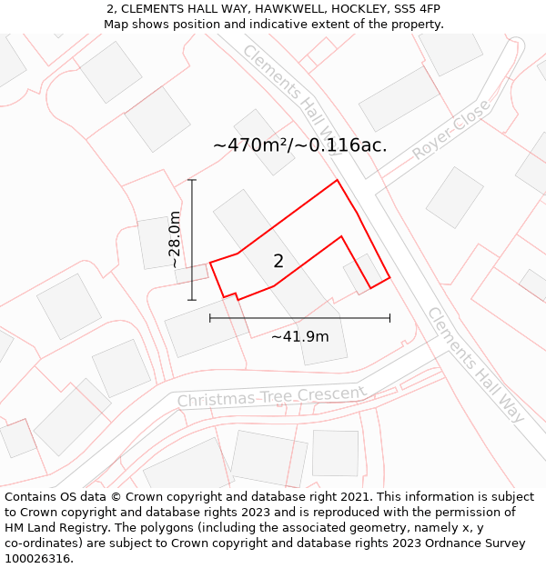 2, CLEMENTS HALL WAY, HAWKWELL, HOCKLEY, SS5 4FP: Plot and title map