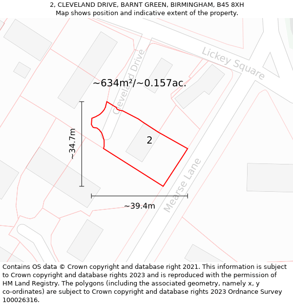 2, CLEVELAND DRIVE, BARNT GREEN, BIRMINGHAM, B45 8XH: Plot and title map