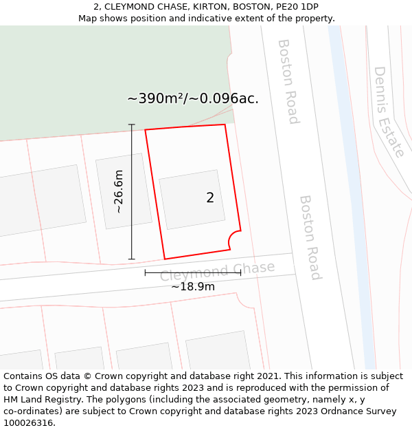 2, CLEYMOND CHASE, KIRTON, BOSTON, PE20 1DP: Plot and title map