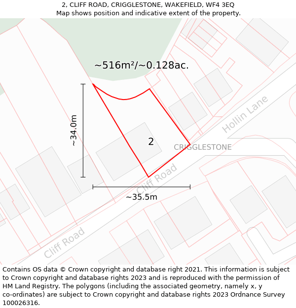 2, CLIFF ROAD, CRIGGLESTONE, WAKEFIELD, WF4 3EQ: Plot and title map