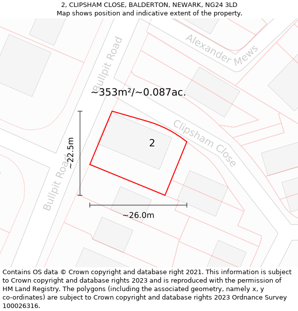 2, CLIPSHAM CLOSE, BALDERTON, NEWARK, NG24 3LD: Plot and title map