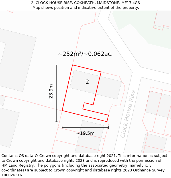 2, CLOCK HOUSE RISE, COXHEATH, MAIDSTONE, ME17 4GS: Plot and title map