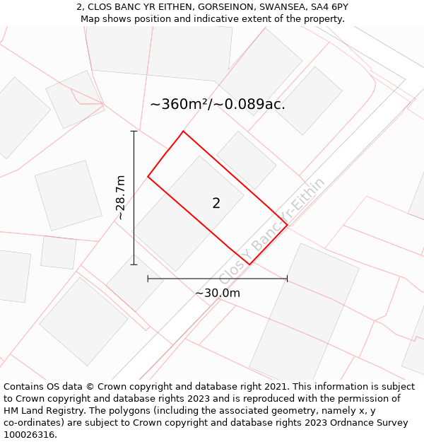 2, CLOS BANC YR EITHEN, GORSEINON, SWANSEA, SA4 6PY: Plot and title map