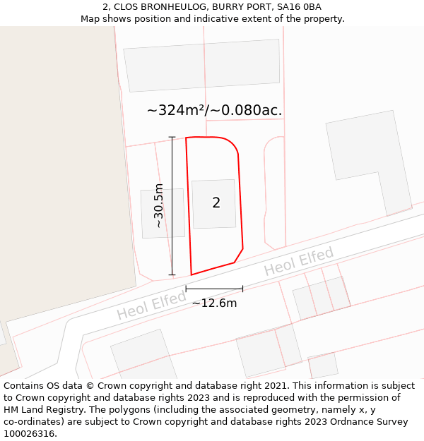 2, CLOS BRONHEULOG, BURRY PORT, SA16 0BA: Plot and title map