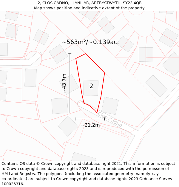 2, CLOS CADNO, LLANILAR, ABERYSTWYTH, SY23 4QR: Plot and title map