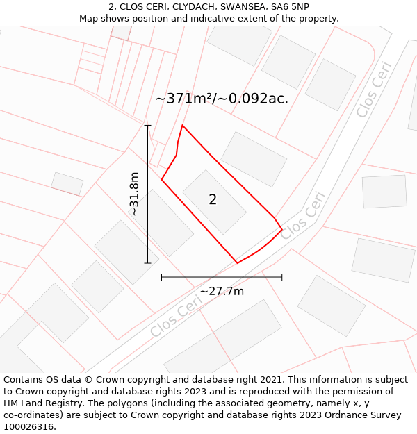 2, CLOS CERI, CLYDACH, SWANSEA, SA6 5NP: Plot and title map