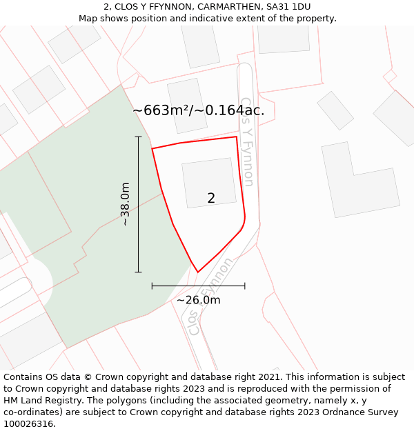 2, CLOS Y FFYNNON, CARMARTHEN, SA31 1DU: Plot and title map