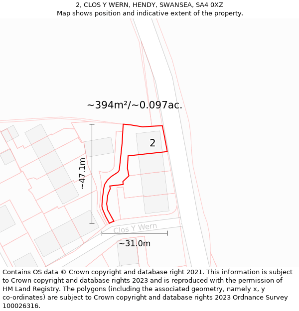 2, CLOS Y WERN, HENDY, SWANSEA, SA4 0XZ: Plot and title map