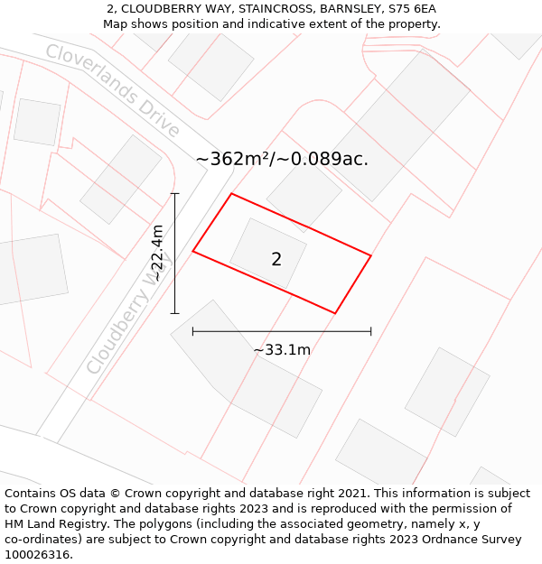 2, CLOUDBERRY WAY, STAINCROSS, BARNSLEY, S75 6EA: Plot and title map