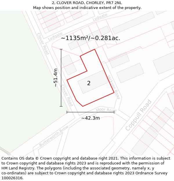 2, CLOVER ROAD, CHORLEY, PR7 2NL: Plot and title map