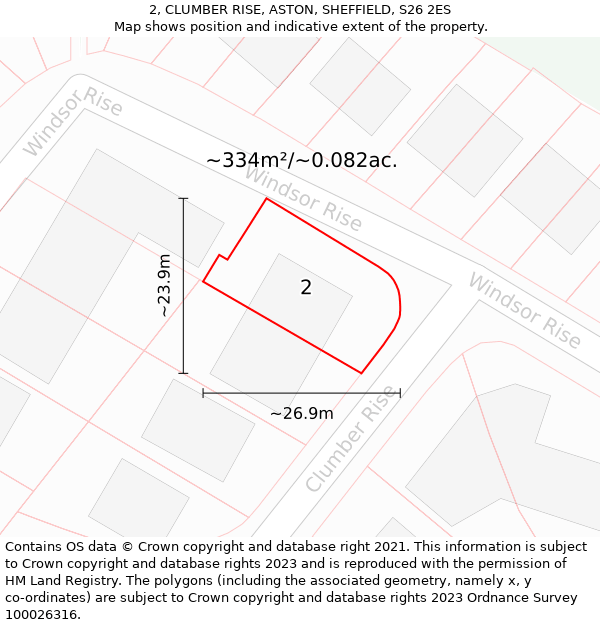 2, CLUMBER RISE, ASTON, SHEFFIELD, S26 2ES: Plot and title map