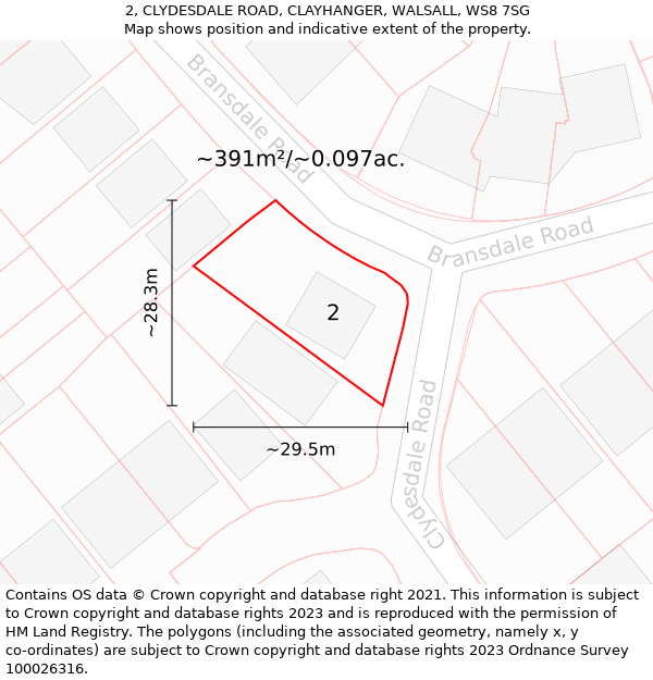 2, CLYDESDALE ROAD, CLAYHANGER, WALSALL, WS8 7SG: Plot and title map