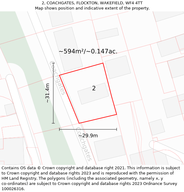 2, COACHGATES, FLOCKTON, WAKEFIELD, WF4 4TT: Plot and title map