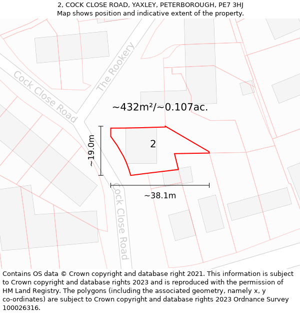 2, COCK CLOSE ROAD, YAXLEY, PETERBOROUGH, PE7 3HJ: Plot and title map