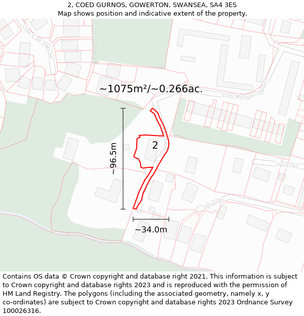 2, COED GURNOS, GOWERTON, SWANSEA, SA4 3ES: Plot and title map