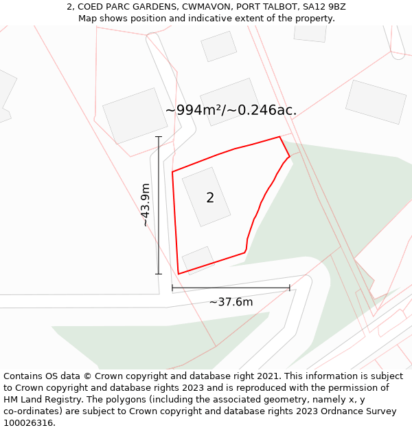 2, COED PARC GARDENS, CWMAVON, PORT TALBOT, SA12 9BZ: Plot and title map