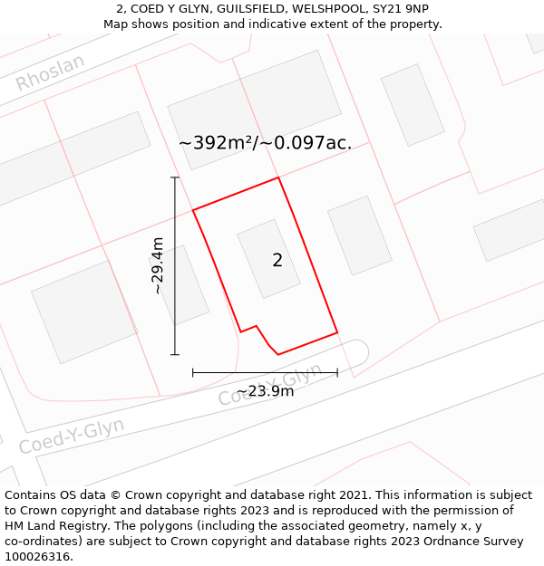 2, COED Y GLYN, GUILSFIELD, WELSHPOOL, SY21 9NP: Plot and title map