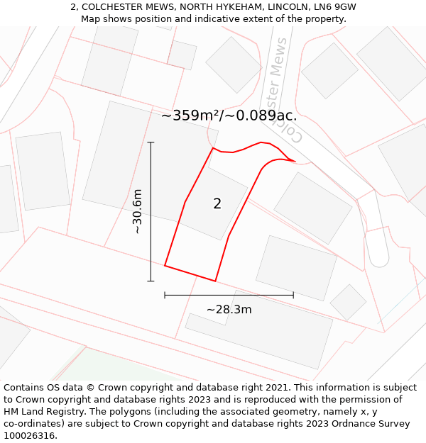 2, COLCHESTER MEWS, NORTH HYKEHAM, LINCOLN, LN6 9GW: Plot and title map