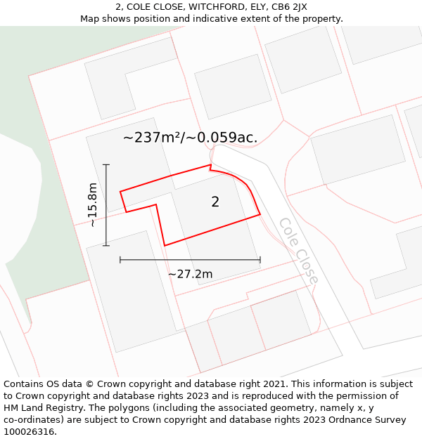 2, COLE CLOSE, WITCHFORD, ELY, CB6 2JX: Plot and title map