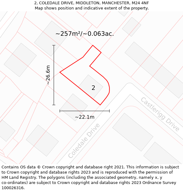 2, COLEDALE DRIVE, MIDDLETON, MANCHESTER, M24 4NF: Plot and title map