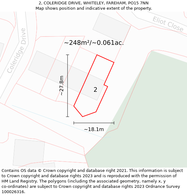 2, COLERIDGE DRIVE, WHITELEY, FAREHAM, PO15 7NN: Plot and title map