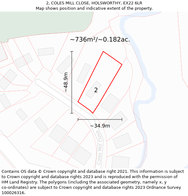 2, COLES MILL CLOSE, HOLSWORTHY, EX22 6LR: Plot and title map
