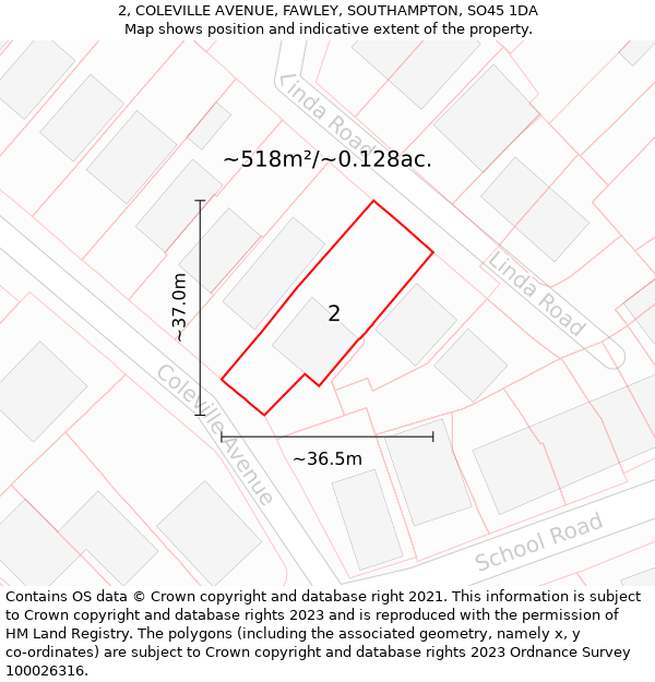 2, COLEVILLE AVENUE, FAWLEY, SOUTHAMPTON, SO45 1DA: Plot and title map