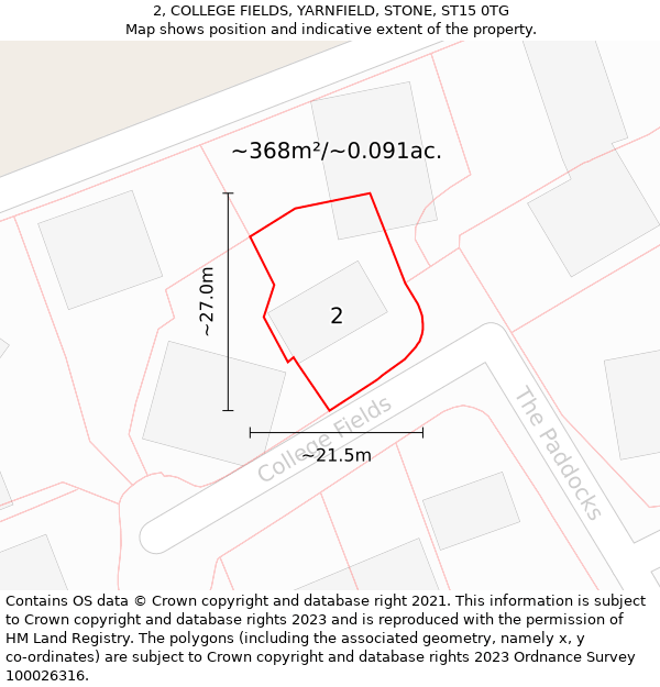 2, COLLEGE FIELDS, YARNFIELD, STONE, ST15 0TG: Plot and title map