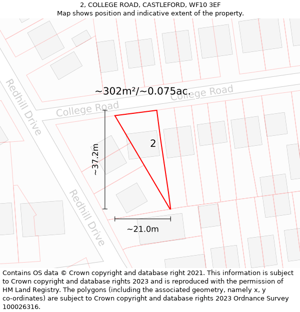 2, COLLEGE ROAD, CASTLEFORD, WF10 3EF: Plot and title map