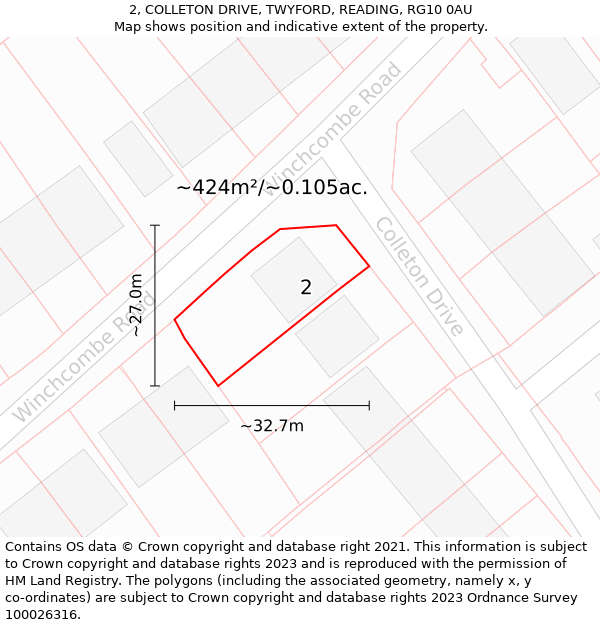 2, COLLETON DRIVE, TWYFORD, READING, RG10 0AU: Plot and title map