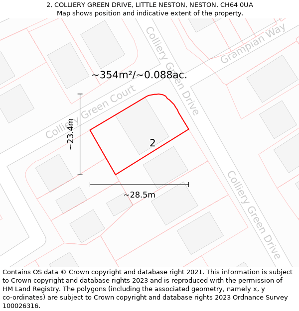 2, COLLIERY GREEN DRIVE, LITTLE NESTON, NESTON, CH64 0UA: Plot and title map