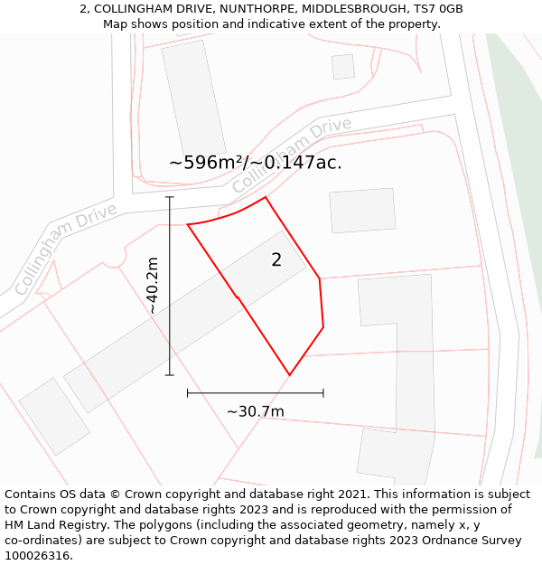 2, COLLINGHAM DRIVE, NUNTHORPE, MIDDLESBROUGH, TS7 0GB: Plot and title map