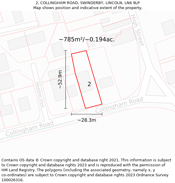 2, COLLINGHAM ROAD, SWINDERBY, LINCOLN, LN6 9LP: Plot and title map