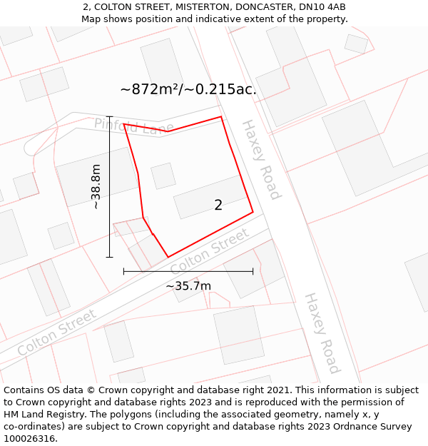 2, COLTON STREET, MISTERTON, DONCASTER, DN10 4AB: Plot and title map