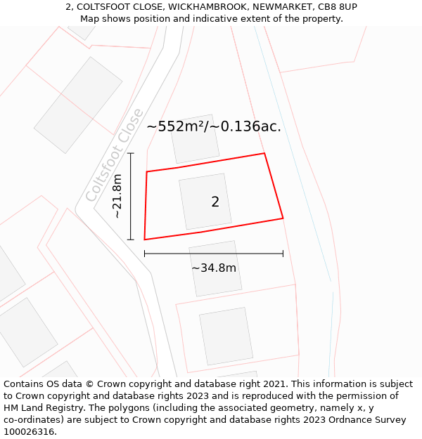 2, COLTSFOOT CLOSE, WICKHAMBROOK, NEWMARKET, CB8 8UP: Plot and title map